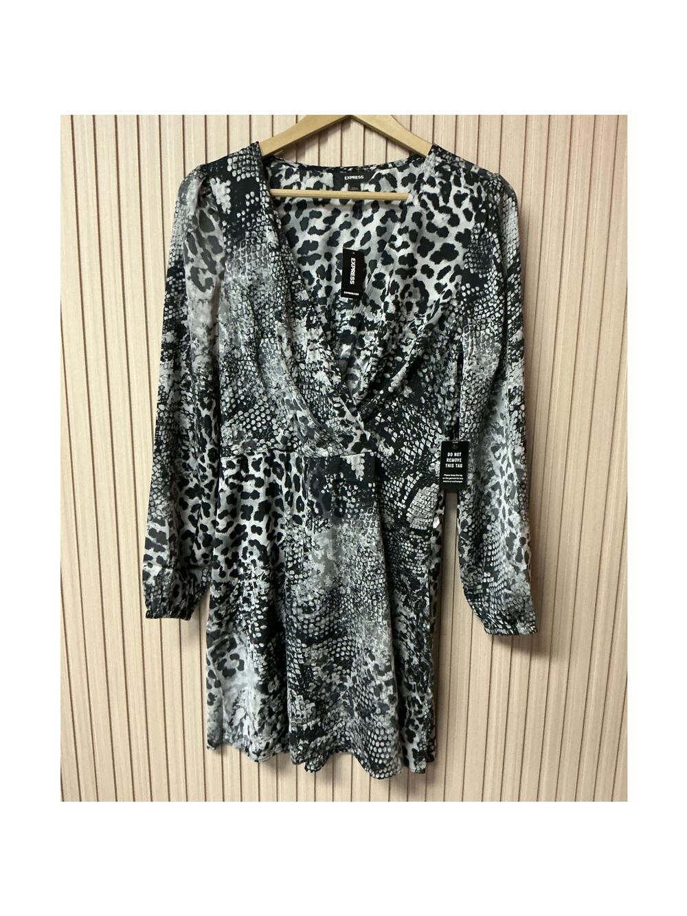 Express Black White Animal Print Wrap Dress Women's Size M